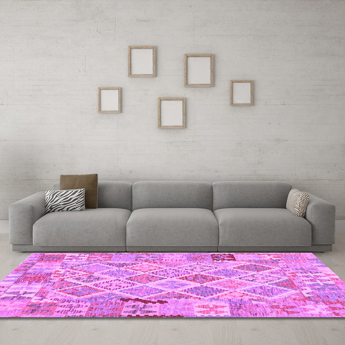 Machine Washable Abstract Purple Contemporary Area Rugs in a Living Room, wshcon2234pur