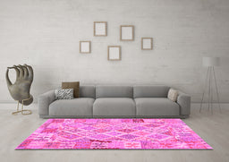 Machine Washable Abstract Pink Contemporary Rug in a Living Room, wshcon2234pnk