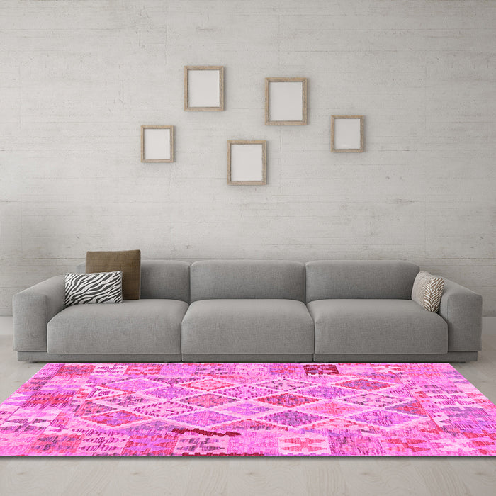Machine Washable Abstract Pink Contemporary Rug in a Living Room, wshcon2234pnk