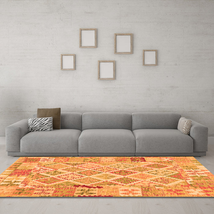 Machine Washable Abstract Orange Contemporary Area Rugs in a Living Room, wshcon2234org