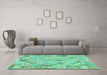 Machine Washable Abstract Turquoise Contemporary Area Rugs in a Living Room,, wshcon2234turq