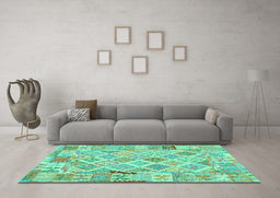 Machine Washable Abstract Turquoise Contemporary Area Rugs in a Living Room,, wshcon2234turq