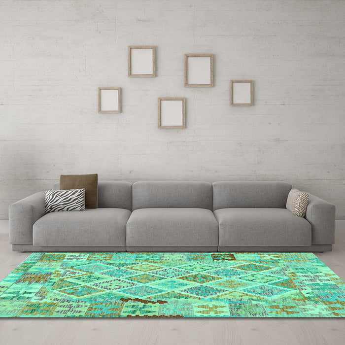 Machine Washable Abstract Turquoise Contemporary Area Rugs in a Living Room,, wshcon2234turq