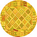 Round Abstract Yellow Contemporary Rug, con2234yw