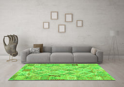 Machine Washable Abstract Green Contemporary Area Rugs in a Living Room,, wshcon2234grn