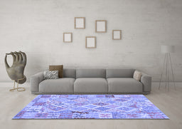 Machine Washable Abstract Blue Contemporary Rug in a Living Room, wshcon2234blu