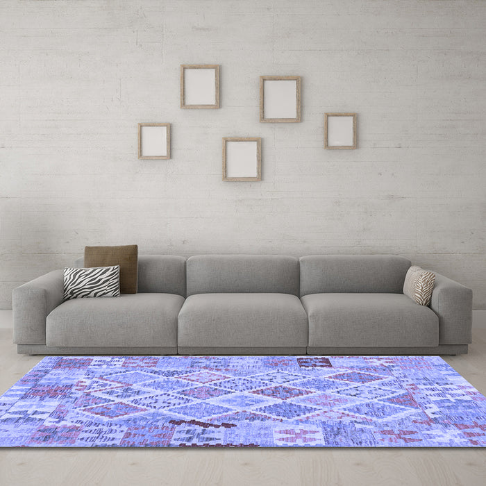Machine Washable Abstract Blue Contemporary Rug in a Living Room, wshcon2234blu