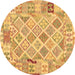 Round Machine Washable Abstract Brown Contemporary Rug, wshcon2234brn