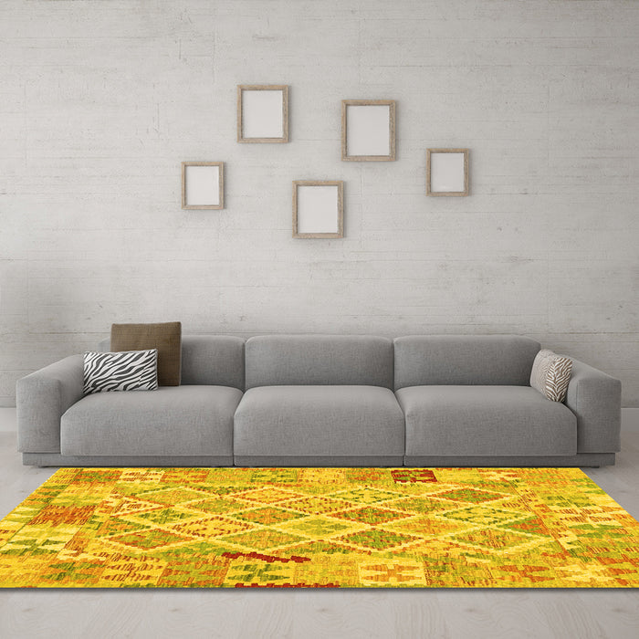 Machine Washable Abstract Yellow Contemporary Rug in a Living Room, wshcon2234yw