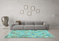 Machine Washable Abstract Light Blue Contemporary Rug, wshcon2234lblu