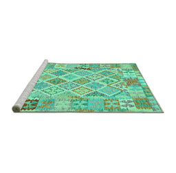 Sideview of Machine Washable Abstract Turquoise Contemporary Area Rugs, wshcon2234turq