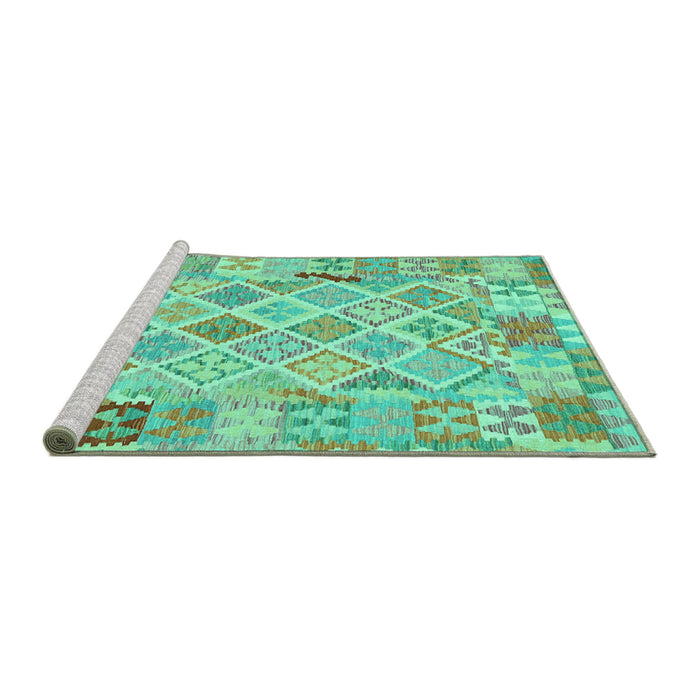 Sideview of Machine Washable Abstract Turquoise Contemporary Area Rugs, wshcon2234turq