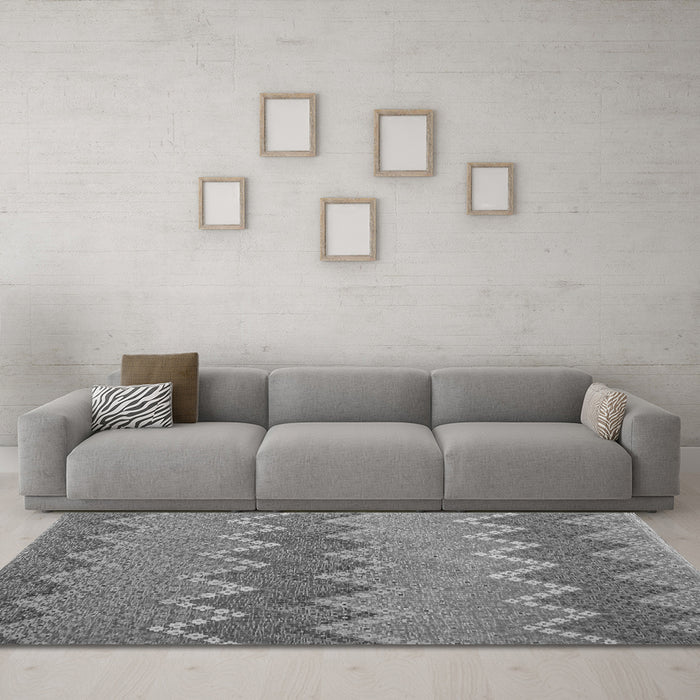 Machine Washable Southwestern Gray Country Rug in a Living Room,, wshcon2235gry