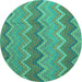 Round Southwestern Turquoise Country Rug, con2235turq