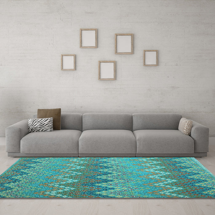 Machine Washable Southwestern Light Blue Country Rug in a Living Room, wshcon2235lblu