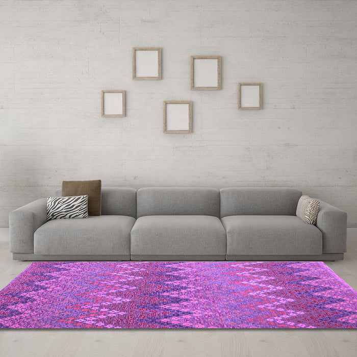 Machine Washable Southwestern Purple Country Area Rugs in a Living Room, wshcon2235pur