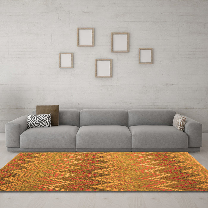 Machine Washable Southwestern Orange Country Area Rugs in a Living Room, wshcon2235org