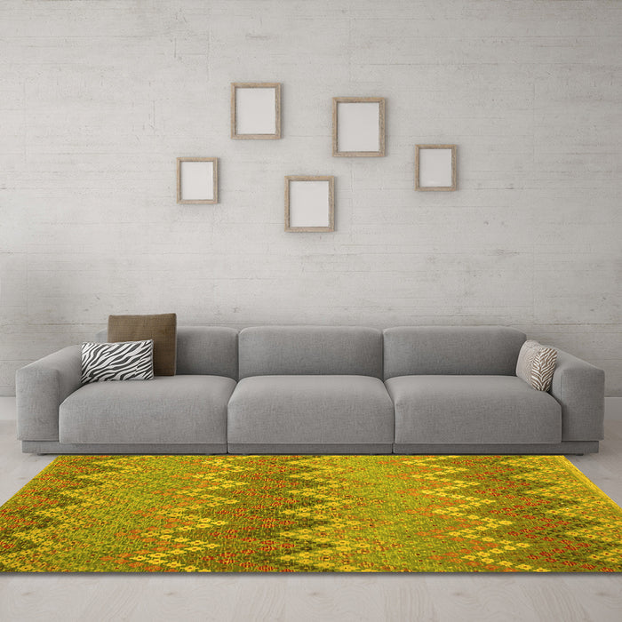 Machine Washable Southwestern Yellow Country Rug in a Living Room, wshcon2235yw