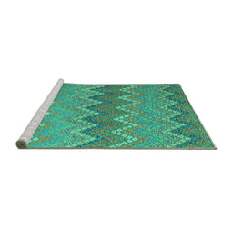 Sideview of Machine Washable Southwestern Turquoise Country Area Rugs, wshcon2235turq