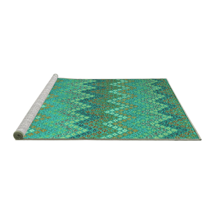 Sideview of Machine Washable Southwestern Turquoise Country Area Rugs, wshcon2235turq