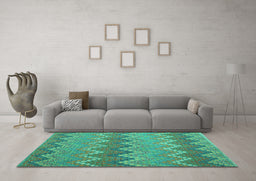 Machine Washable Southwestern Turquoise Country Area Rugs in a Living Room,, wshcon2235turq
