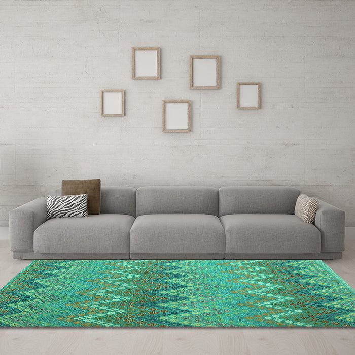 Machine Washable Southwestern Turquoise Country Area Rugs in a Living Room,, wshcon2235turq