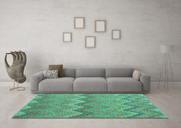 Machine Washable Southwestern Turquoise Country Area Rugs in a Living Room,, wshcon2236turq