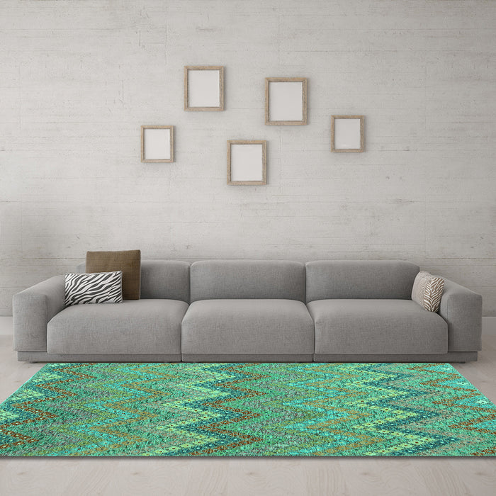 Machine Washable Southwestern Turquoise Country Area Rugs in a Living Room,, wshcon2236turq
