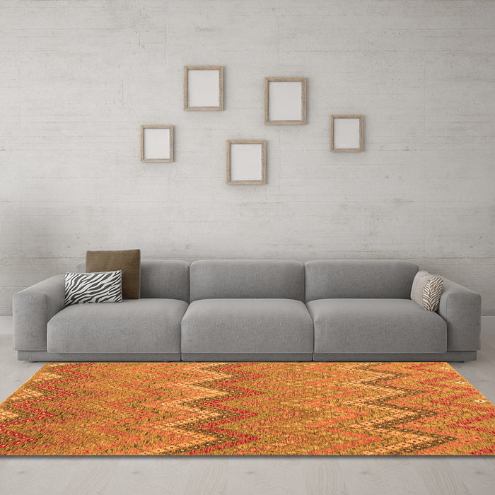 Machine Washable Southwestern Orange Country Area Rugs in a Living Room, wshcon2236org