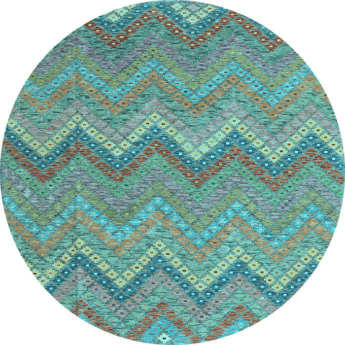 Round Machine Washable Southwestern Light Blue Country Rug, wshcon2236lblu