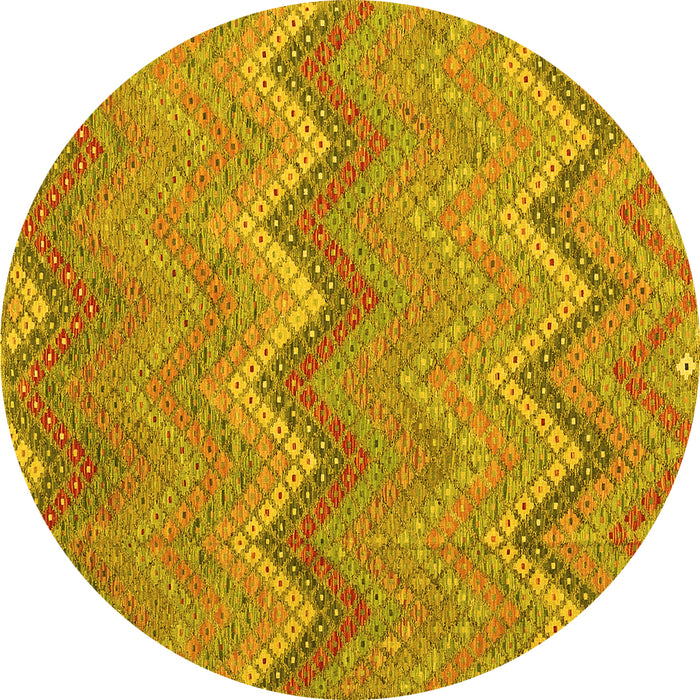 Round Machine Washable Southwestern Yellow Country Rug, wshcon2236yw