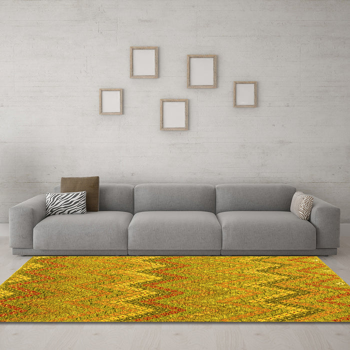 Machine Washable Southwestern Yellow Country Rug in a Living Room, wshcon2236yw