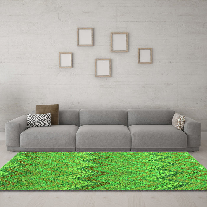 Machine Washable Southwestern Green Country Area Rugs in a Living Room,, wshcon2236grn