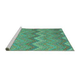 Sideview of Machine Washable Southwestern Turquoise Country Area Rugs, wshcon2236turq