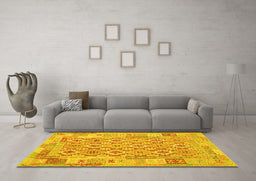 Machine Washable Southwestern Yellow Country Rug in a Living Room, wshcon2237yw