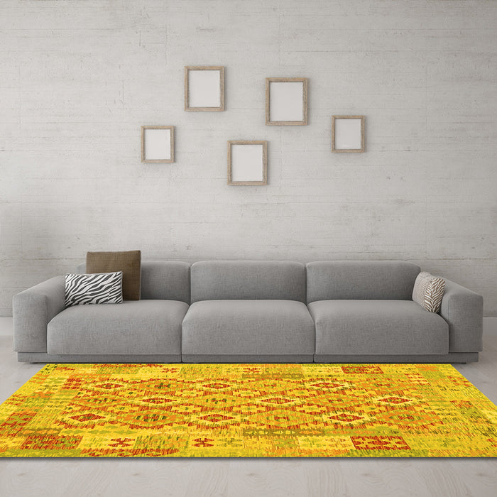 Machine Washable Southwestern Yellow Country Rug in a Living Room, wshcon2237yw