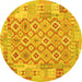 Round Machine Washable Southwestern Yellow Country Rug, wshcon2237yw