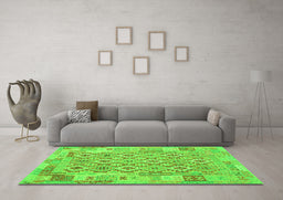 Machine Washable Southwestern Green Country Area Rugs in a Living Room,, wshcon2237grn