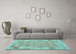 Machine Washable Southwestern Light Blue Country Rug in a Living Room, wshcon2237lblu