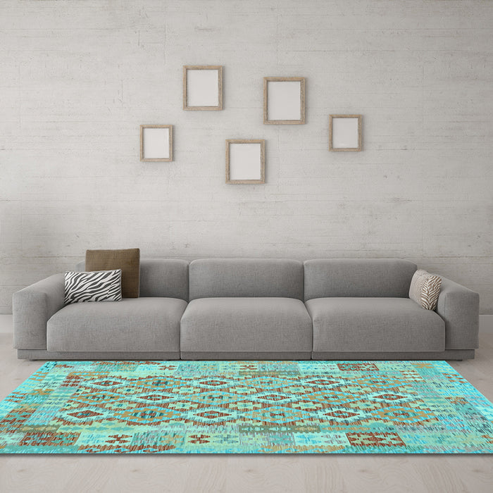 Machine Washable Southwestern Light Blue Country Rug in a Living Room, wshcon2237lblu