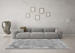 Machine Washable Southwestern Gray Country Rug in a Living Room,, wshcon2237gry