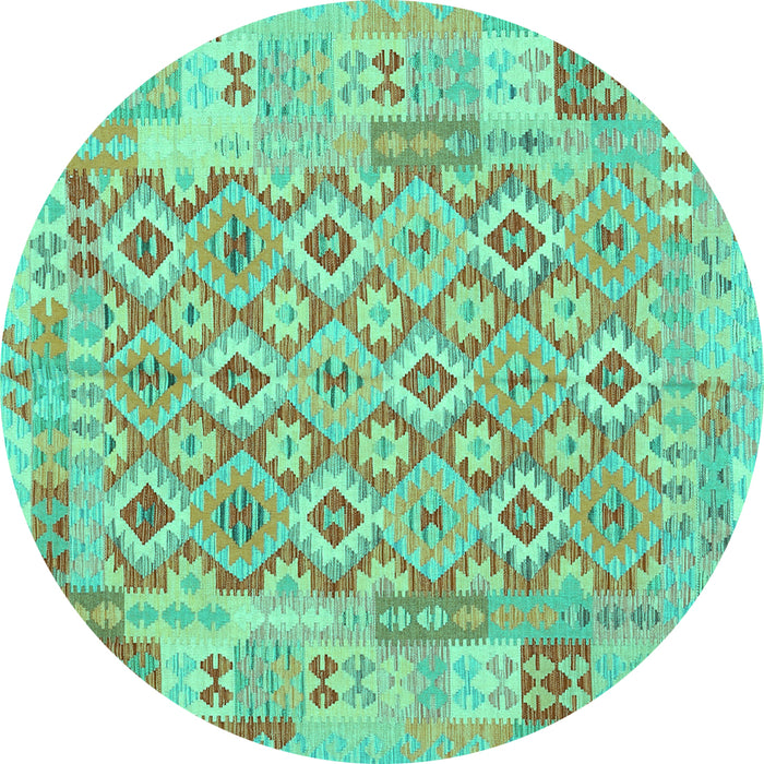 Round Southwestern Turquoise Country Rug, con2237turq
