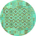 Round Southwestern Turquoise Country Rug, con2237turq