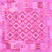 Square Machine Washable Southwestern Pink Country Rug, wshcon2237pnk