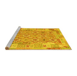 Sideview of Machine Washable Southwestern Yellow Country Rug, wshcon2237yw
