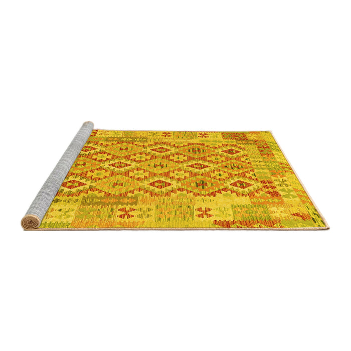 Sideview of Machine Washable Southwestern Yellow Country Rug, wshcon2237yw