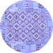 Round Machine Washable Southwestern Blue Country Rug, wshcon2237blu