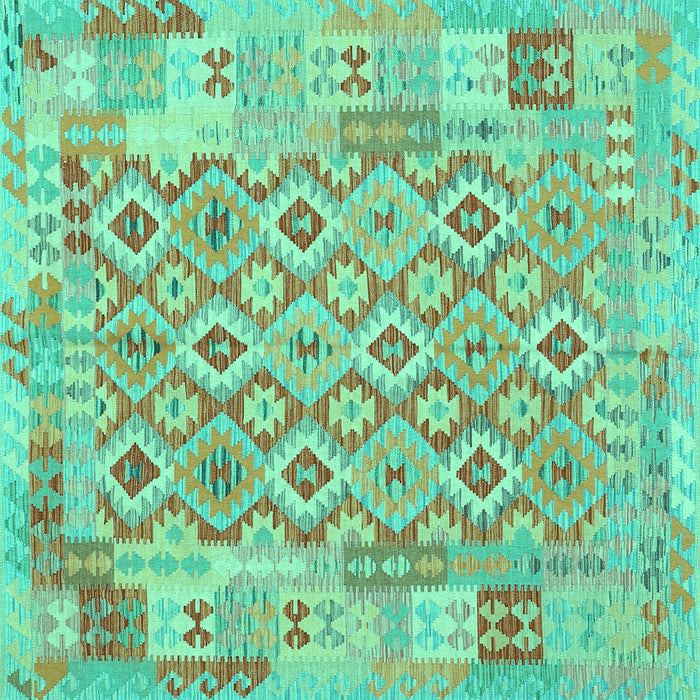 Square Machine Washable Southwestern Turquoise Country Area Rugs, wshcon2237turq