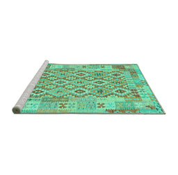 Sideview of Machine Washable Southwestern Turquoise Country Area Rugs, wshcon2237turq