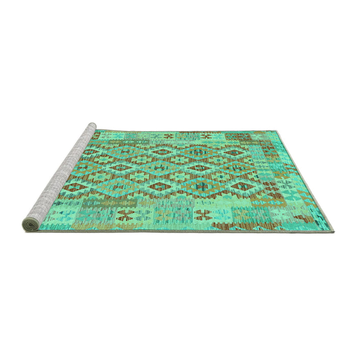 Sideview of Machine Washable Southwestern Turquoise Country Area Rugs, wshcon2237turq
